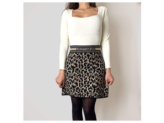 Dior Gonna in cotone ricamata mini 40 leopardo bicolore Multicolore - vista 2