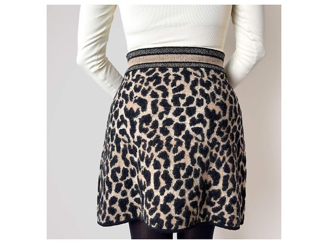 Dior Gonna in cotone ricamata mini 40 leopardo bicolore Multicolore - vista 3