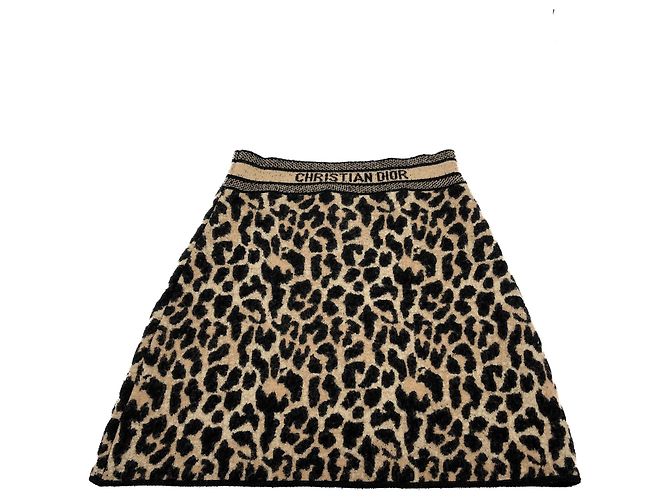 Dior Gonna in cotone ricamata mini 40 leopardo bicolore Multicolore - vista 4