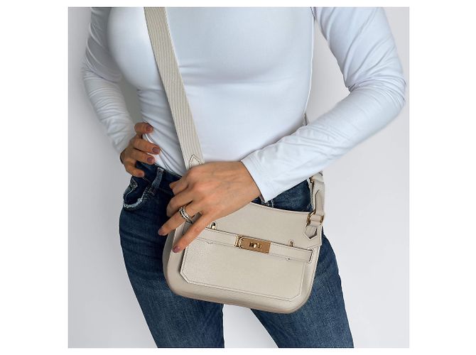 Hermès Mini Jypsiere in pelle Clemence bianco - vista 3