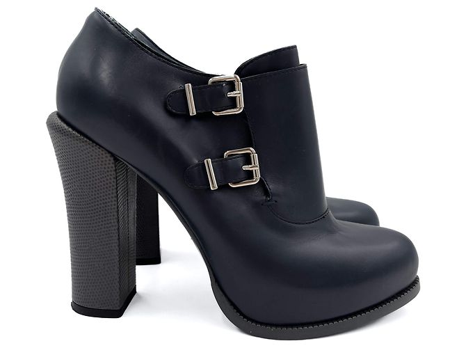 Fendi High Heel Ankle Boots Leather 40 1/2 Navy Navy blue - view 2