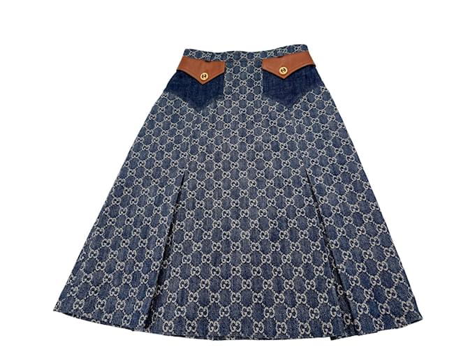 Gucci Falda Midi GG de denim jacquard 40 azul - vista 2
