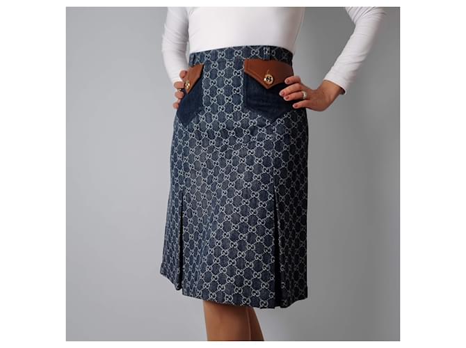 Gucci Falda Midi GG de denim jacquard 40 azul - vista 3