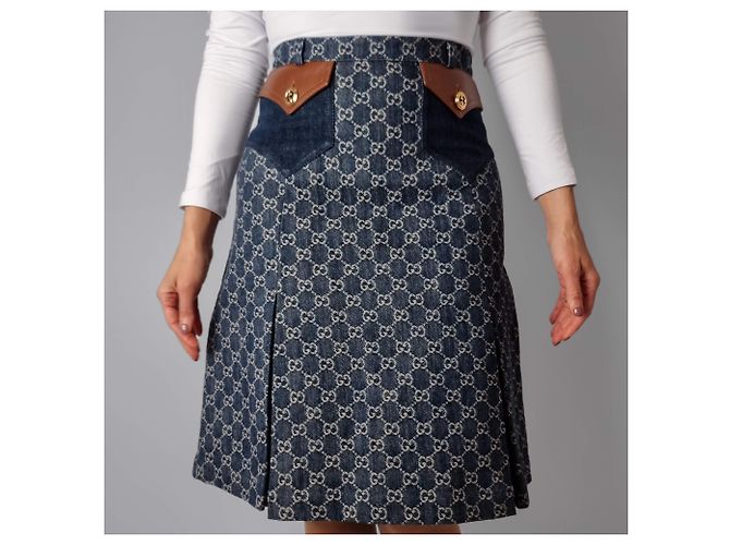 Gucci Falda Midi GG de denim jacquard 40 azul - vista 4