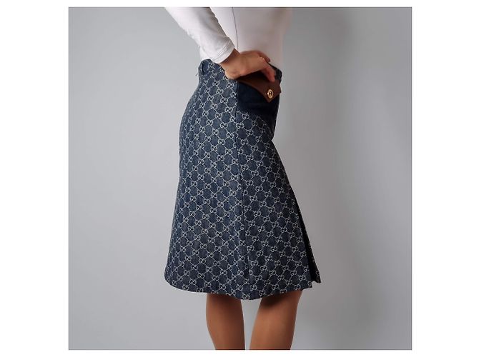 Gucci Falda Midi GG de denim jacquard 40 azul - vista 5