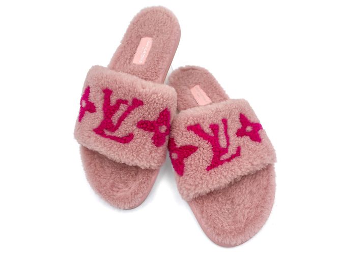 Louis Vuitton Mule in shearling tessuto piatto 39 Rosa - vista 3