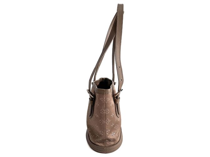 Louis Vuitton Borsa bucket mini in satin e pelle taupe - vista 7