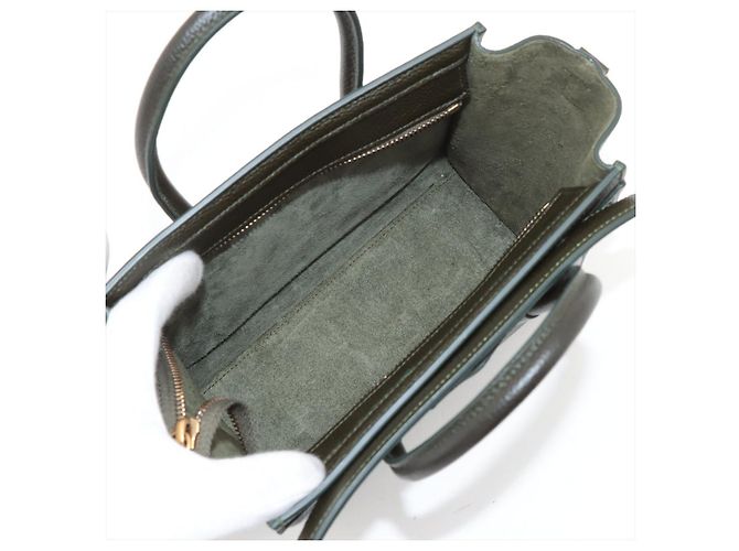 Luggage Céline Borsa in pelle di vitello nano drumato 2-in-1 a tracolla verde militare - vista 8
