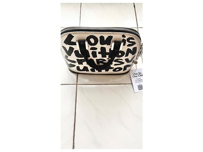Louis Vuitton Alma MM Steven Sprouse Graffiti Pelle Nera Nero - vista 12