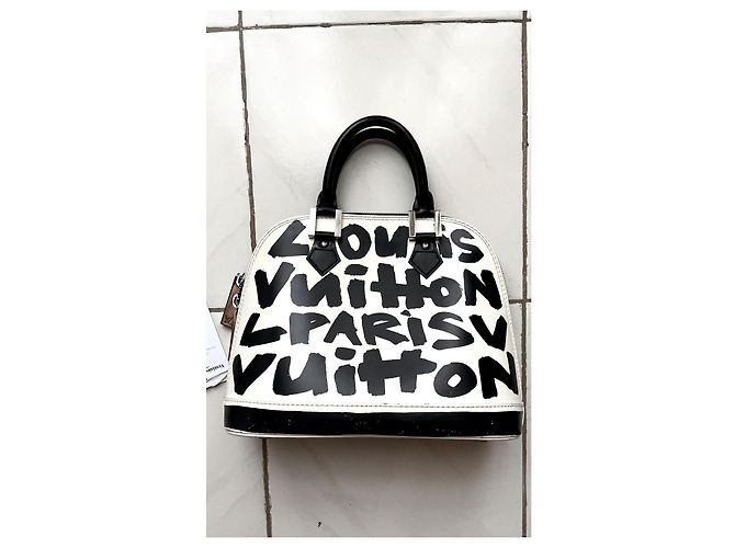 Louis Vuitton Alma MM Steven Sprouse Graffiti Pelle Nera Nero - vista 3