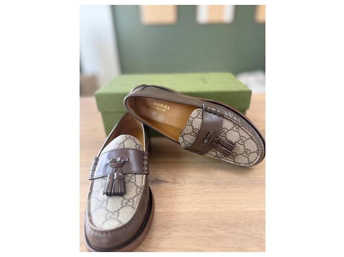 Mocassini Gucci monogramma supremo Marrone Beige - vista 13