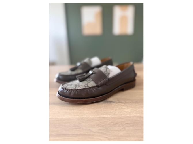 Mocassini Gucci monogramma supremo Marrone Beige - vista 4