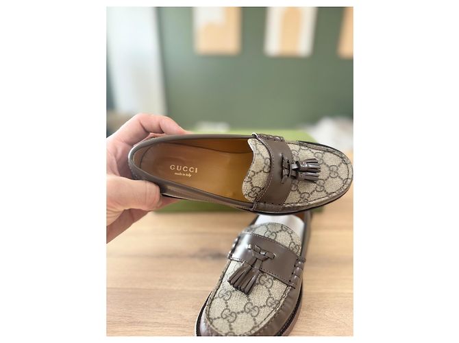 Mocassini Gucci monogramma supremo Marrone Beige - vista 9