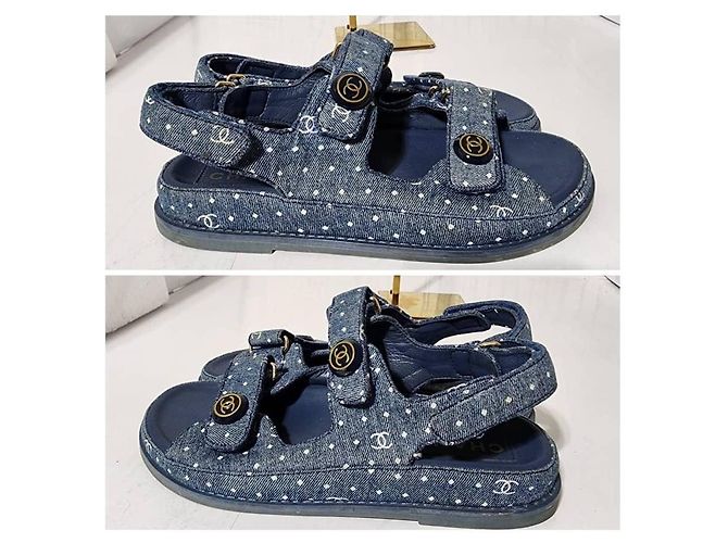 Sandali slingback intrecciati in denim Chanel blu - vista 10