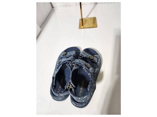 Sandali slingback intrecciati in denim Chanel blu - vista 3