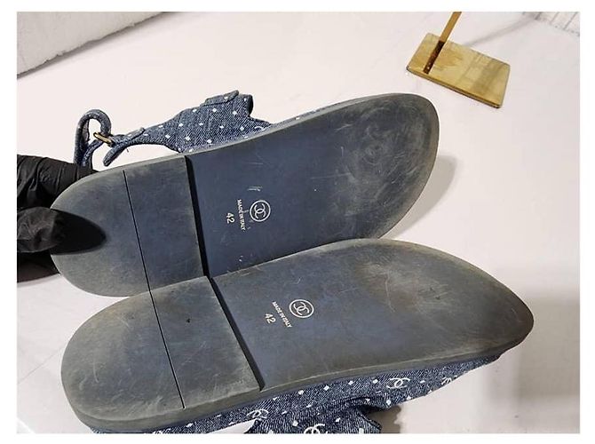 Sandali slingback intrecciati in denim Chanel blu - vista 4