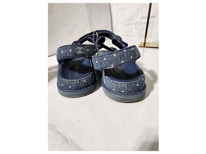 Sandali slingback intrecciati in denim Chanel blu - vista 5