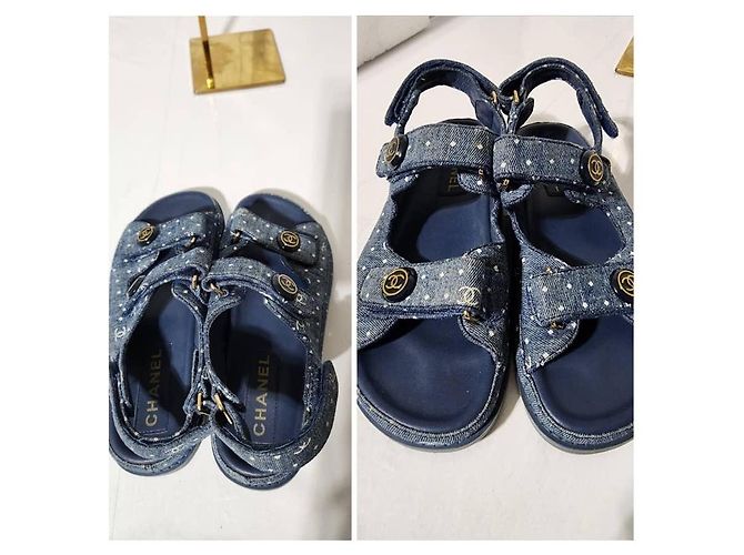Sandali slingback intrecciati in denim Chanel blu - vista 7