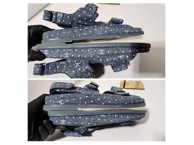 Sandali slingback intrecciati in denim Chanel blu - vista 8