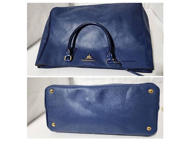 PRADA Saffiano Lux Grande Galleria Double Zip Tote Blu - vista 10