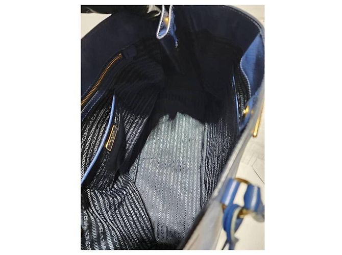 PRADA Saffiano Lux Grande Galleria Double Zip Tote Blu - vista 14