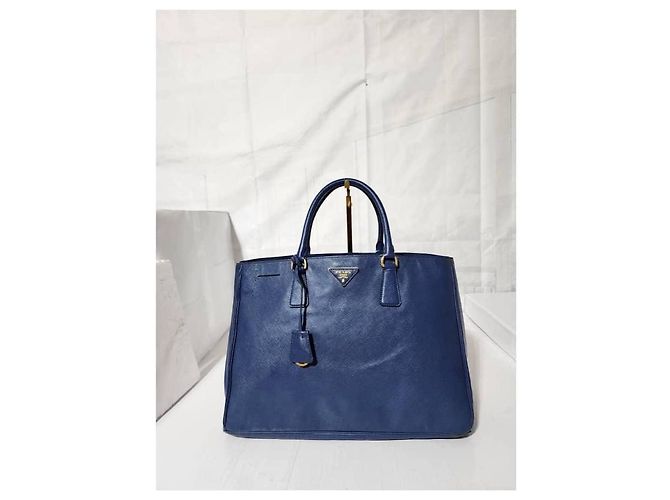 PRADA Saffiano Lux Grande Galleria Double Zip Tote Blu - vista 15