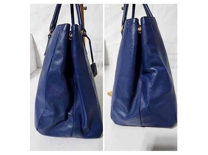 PRADA Saffiano Lux Grande Galleria Double Zip Tote Blu - vista 7