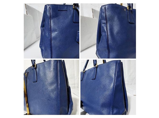 PRADA Saffiano Lux Grande Galleria Double Zip Tote Blu - vista 8