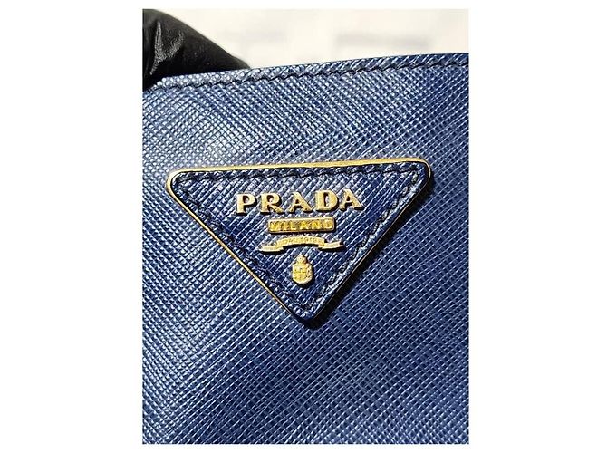 PRADA Saffiano Lux Grande Galleria Double Zip Tote Blu - vista 9
