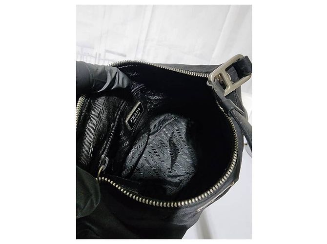 PRADA Borsa a spalla in nylon/ pelle nera Nero - vista 12