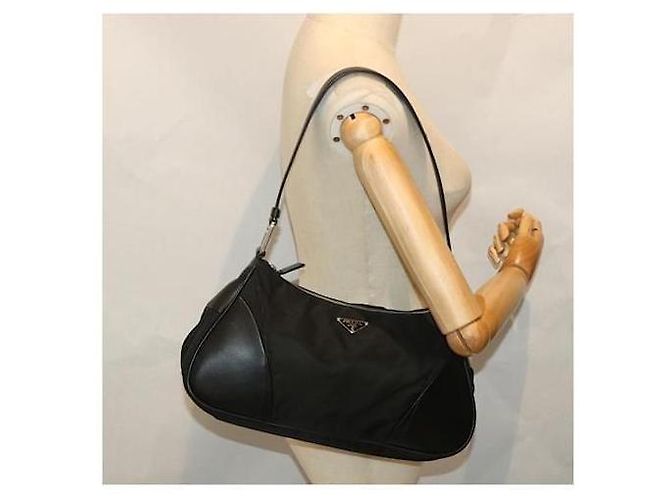 PRADA Borsa a spalla in nylon/ pelle nera Nero - vista 3