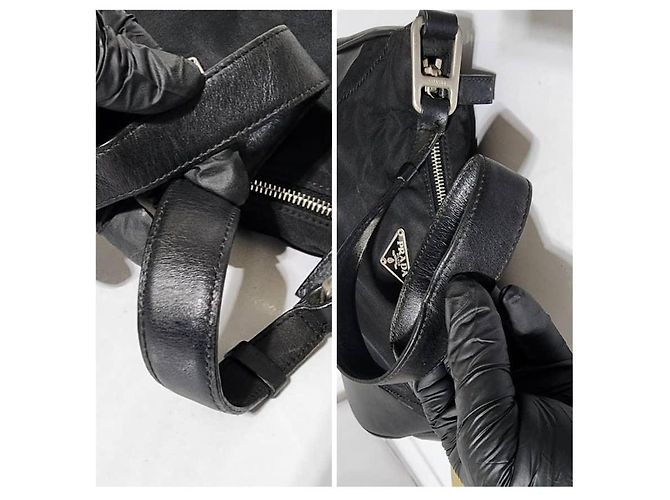 PRADA Borsa a spalla in nylon/ pelle nera Nero - vista 5