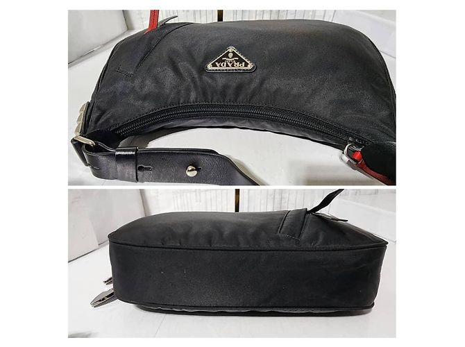 PRADA Borsa Hobo New Vela in Nylon Studded Nera Nero - vista 11