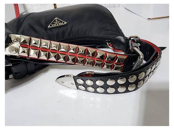 PRADA Borsa Hobo New Vela in Nylon Studded Nera Nero - vista 12