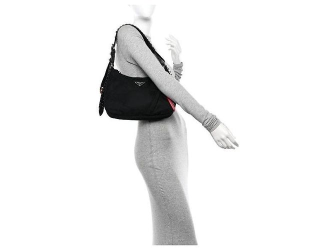 PRADA Borsa Hobo New Vela in Nylon Studded Nera Nero - vista 3