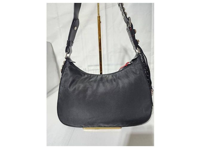 PRADA Borsa Hobo New Vela in Nylon Studded Nera Nero - vista 6