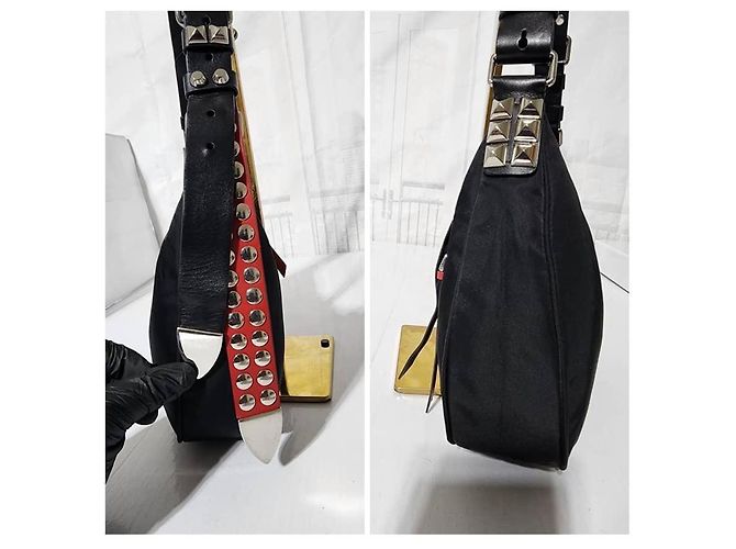 PRADA Borsa Hobo New Vela in Nylon Studded Nera Nero - vista 7