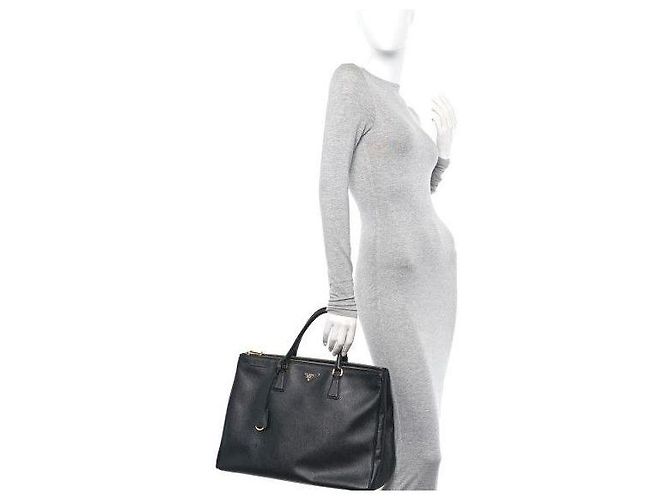 PRADA Saffiano Lux Grande Galleria Double Zip Tote Nero - vista 3