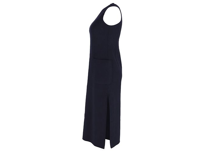 Abito midi con spacco laterale e tasche in lana blu navy Max Mara - vista 2