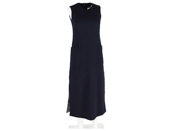 Abito midi con spacco laterale e tasche in lana blu navy Max Mara - vista 4
