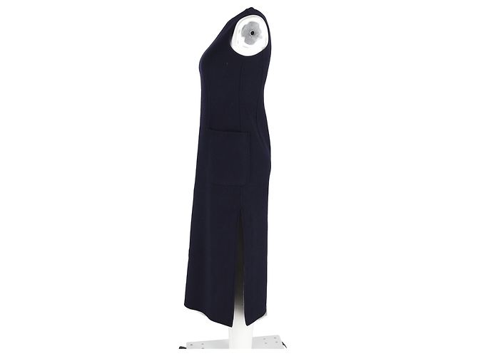 Abito midi con spacco laterale e tasche in lana blu navy Max Mara - vista 5