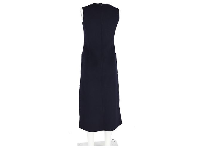 Abito midi con spacco laterale e tasche in lana blu navy Max Mara - vista 6