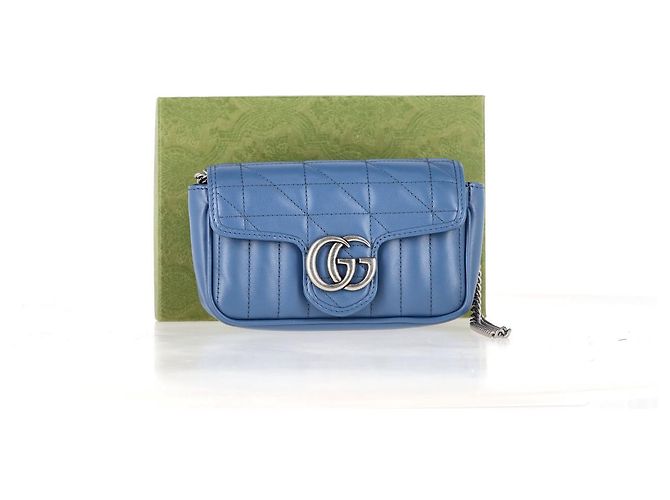 Borsa a Spalla Gucci Super Mini Aria Marmont Matelassé Blu Blu chiaro - vista 12