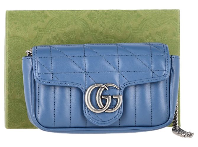 Borsa a Spalla Gucci Super Mini Aria Marmont Matelassé Blu Blu chiaro - vista 2