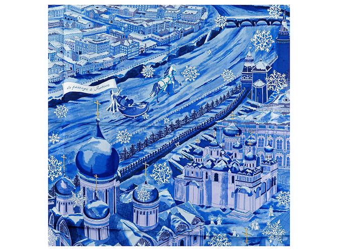 Bufanda de seda Hermès Blue De Passage A Moscou Azul - vista 2