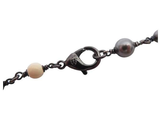 COLLANA CHANEL SAUTOIR DI PERLE LOGO CC 160CM NERE BIANCHE Argento - vista 3