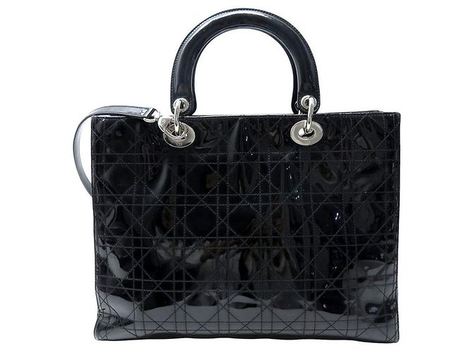 BORSA A MANO CHRISTIAN DIOR LADY DIOR GRANDE IN PELLE CANNAGE LUCIDA NERA - vista 2