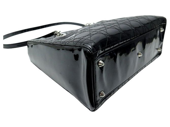 BORSA A MANO CHRISTIAN DIOR LADY DIOR GRANDE IN PELLE CANNAGE LUCIDA NERA - vista 3