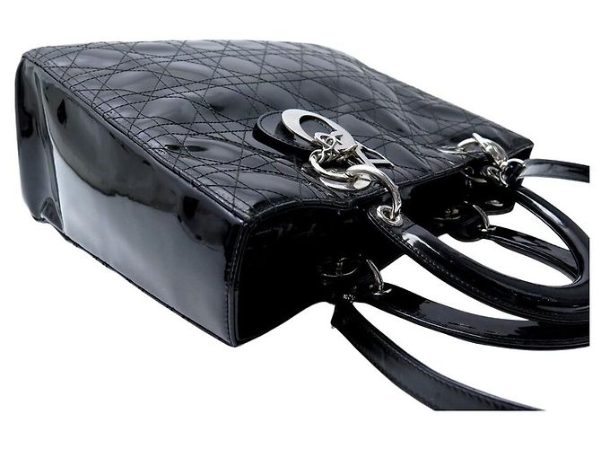 BORSA A MANO CHRISTIAN DIOR LADY DIOR GRANDE IN PELLE CANNAGE LUCIDA NERA - vista 4
