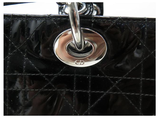 BORSA A MANO CHRISTIAN DIOR LADY DIOR GRANDE IN PELLE CANNAGE LUCIDA NERA - vista 6
